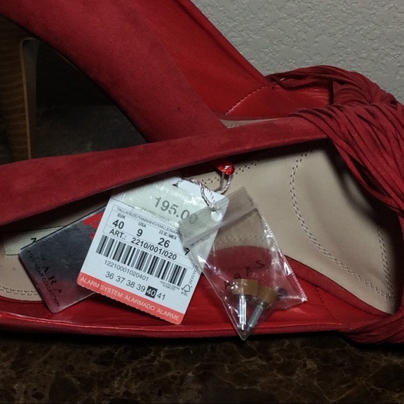 Zara Basic Red Faux Suede Peep Toe NWT - Picture 6 of 8